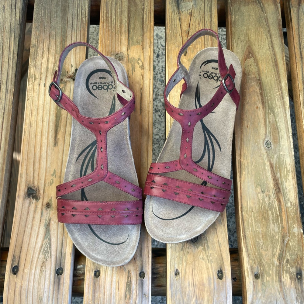 Abeo Red Strappy Sandal Women Size 8 Biostystem Comfort Shoe